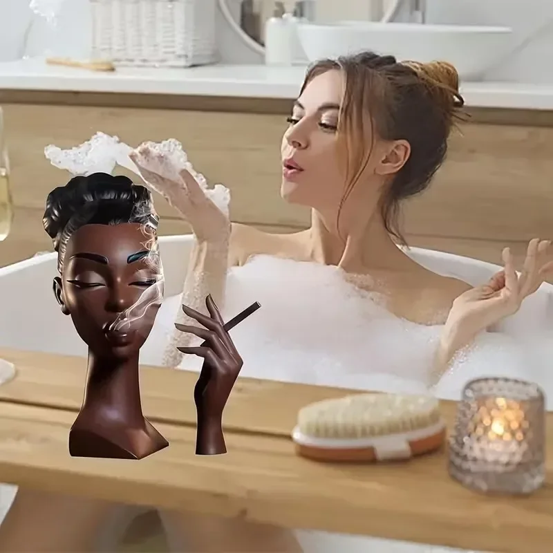 1Pcs Head Incense Burner Holder Black Woman Smoking Resin Sandalwood Censer Incense Craft Desk Home Decoration ornament
