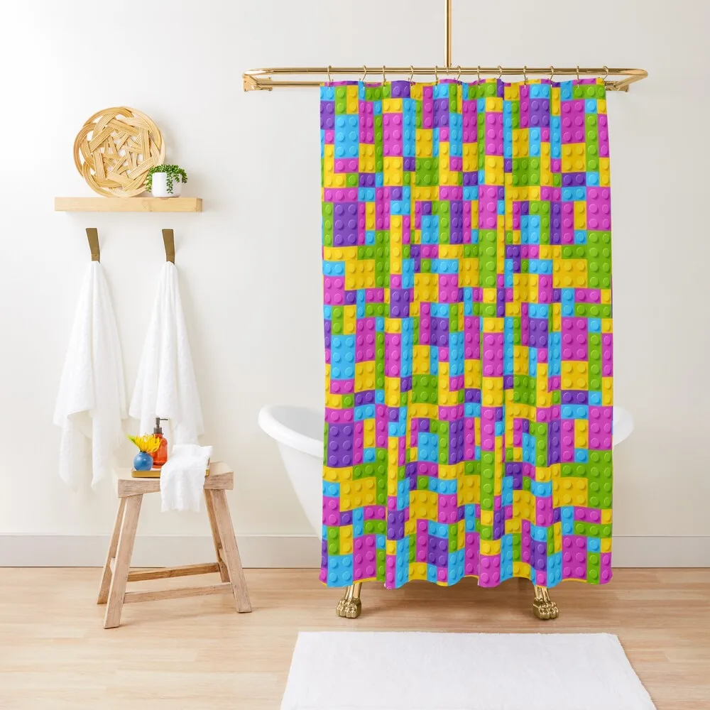 

Pastel Colorful Building brick pattern Shower Curtain Luxury Bathroom Bathroom For Shower Waterproof Fabric Shower Curtain