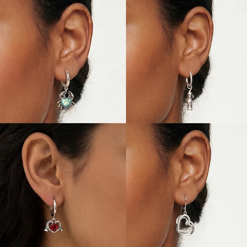 925 Sterling Silber Bunte Creolen Ohrringe mit Erdbeere, Libelle, Sonnenblume, Krabbe, Mantarochen und Lebensbaum als Geburtstagsgeschenk für Frauen – Detail 5
