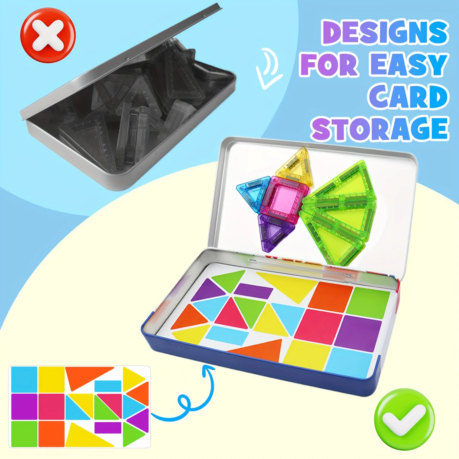 Mini brinquedo de folha magnética de telha magnética, com caixa de ferro para fácil portabilidade, blocos de construção magnéticos, pode ser jogado em qualquer lugar, fácil de armazenar, adequado para presentes de feriado e aniversário