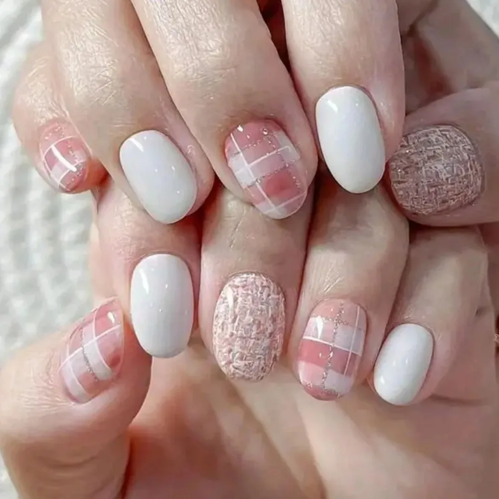 1 Box Nail Art Folien-Transferpapier, rosa Gittermuster, Nagelstempelaufkleber, süße Maniküre-Abziehbilder im Cowboy-Stil für DIY-Nagel