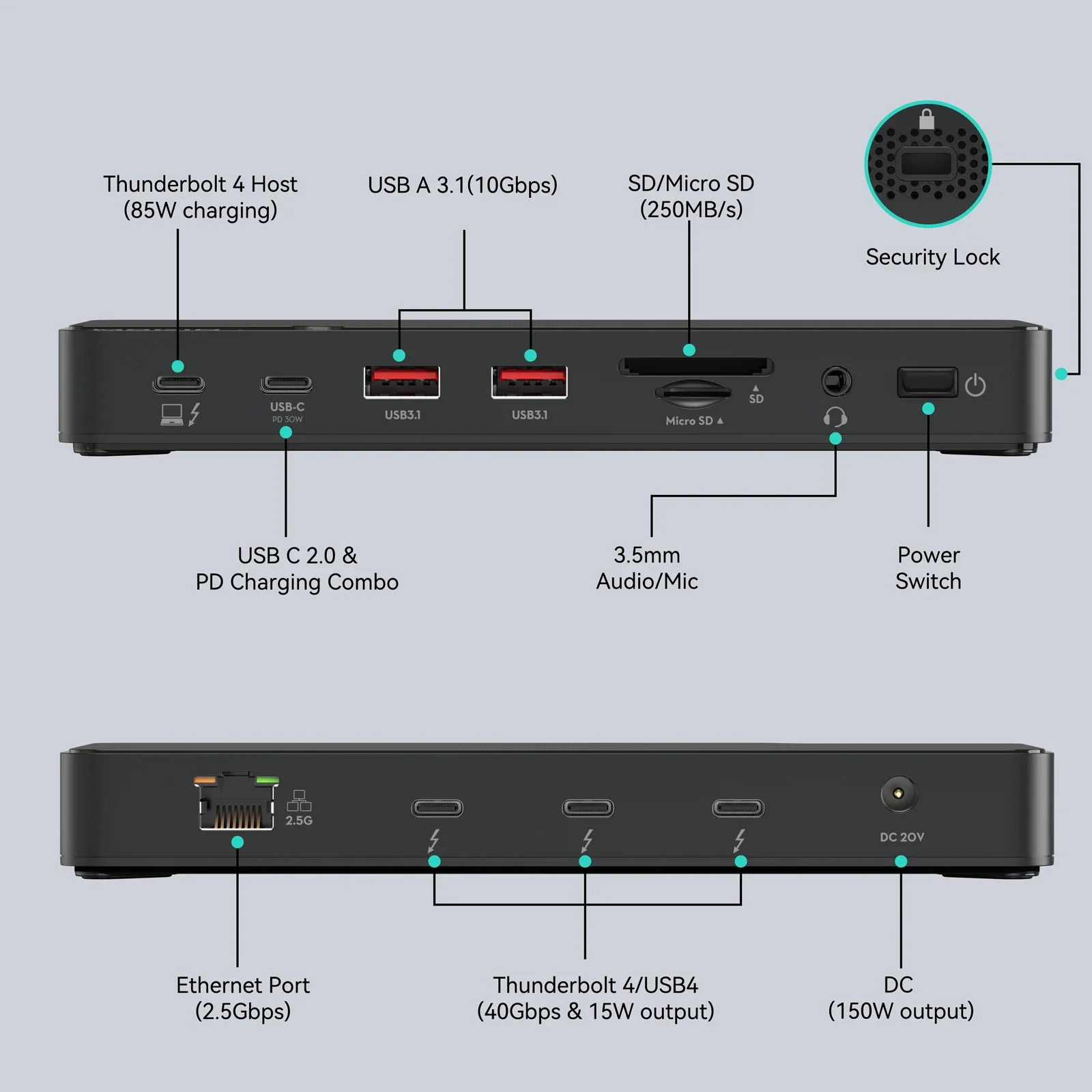 Imagem -02 - Mokn-estação de Ancoragem Thunderbolt Tb4 Hub Usb de 40gbps com Usb 3.1 Leitor de Cartão sd 2.5g Rj45 Doca para Macbook Pro Air pc