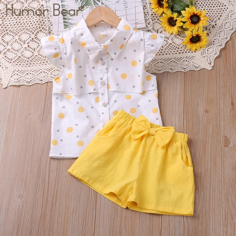 Humor Bear Girls Clothing Suits New Summer Sleeveless T-shirt+Shorts 2Pcs for Kids Clothing Sets Baby Clothes Outfits