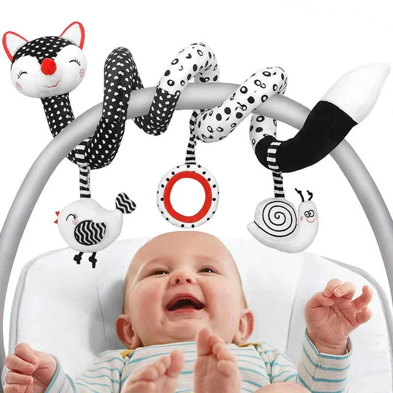 Jouets de siège de voiture en spirale pour bébé, jouets de poussette pour nouveau-né, noir et blanc, grands abonnés, mobile CPull, cadeau pour filles de 0 à 12 mois