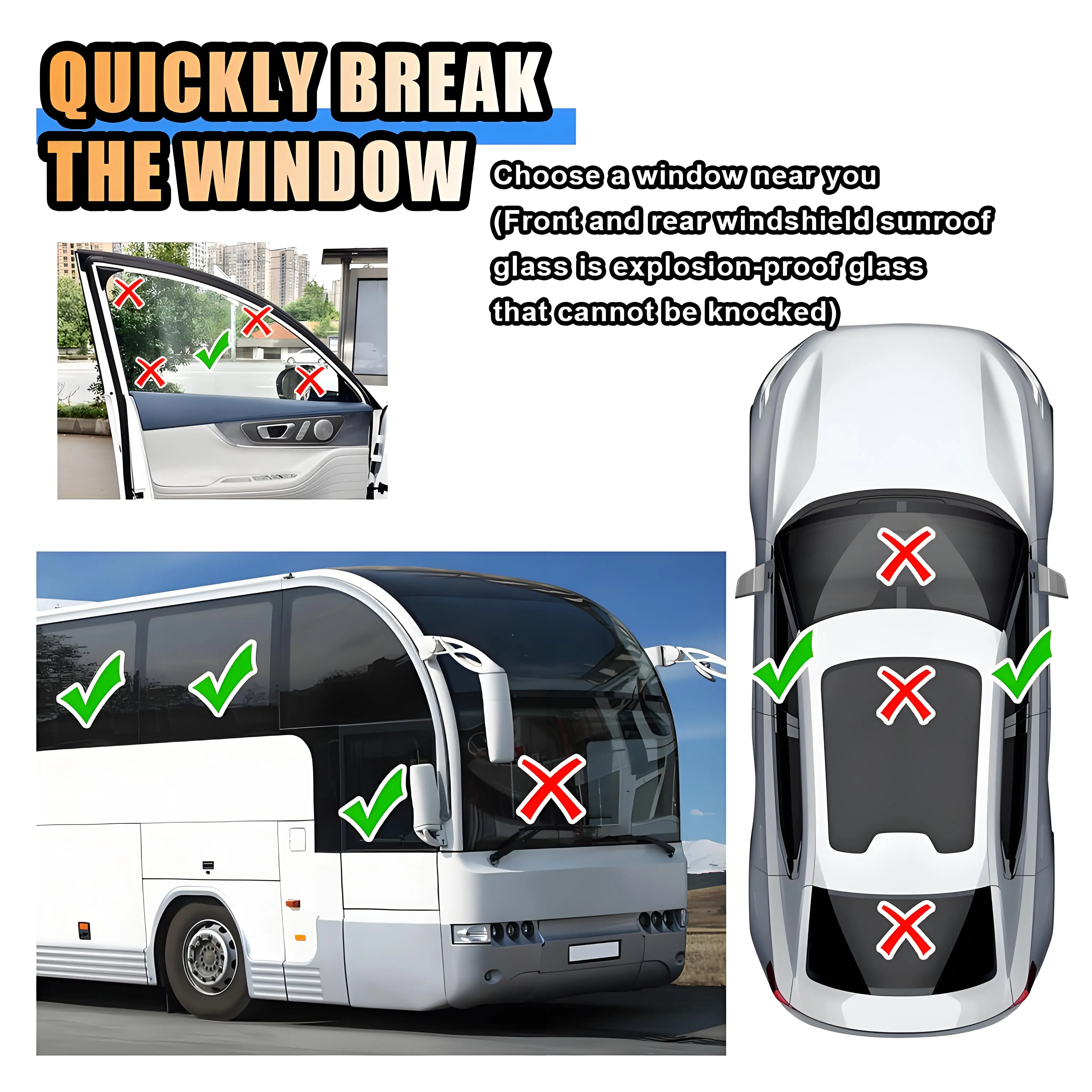 مطرقة أمان للسيارة شديدة التحمل، أداة هروب للطوارئ ذات وظيفتين مع كسارة نافذة وقاطع حزام الأمان لسلامة المركبات #4