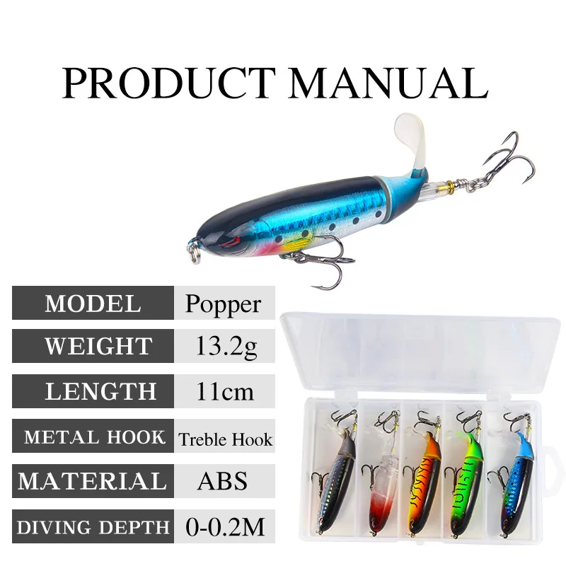 

5PCSArtificial Swimbait Floating Pencil Bass Bait With Rotating Tail & 2 Trible Hook Bionic Swimming Lures13.2g/11cm