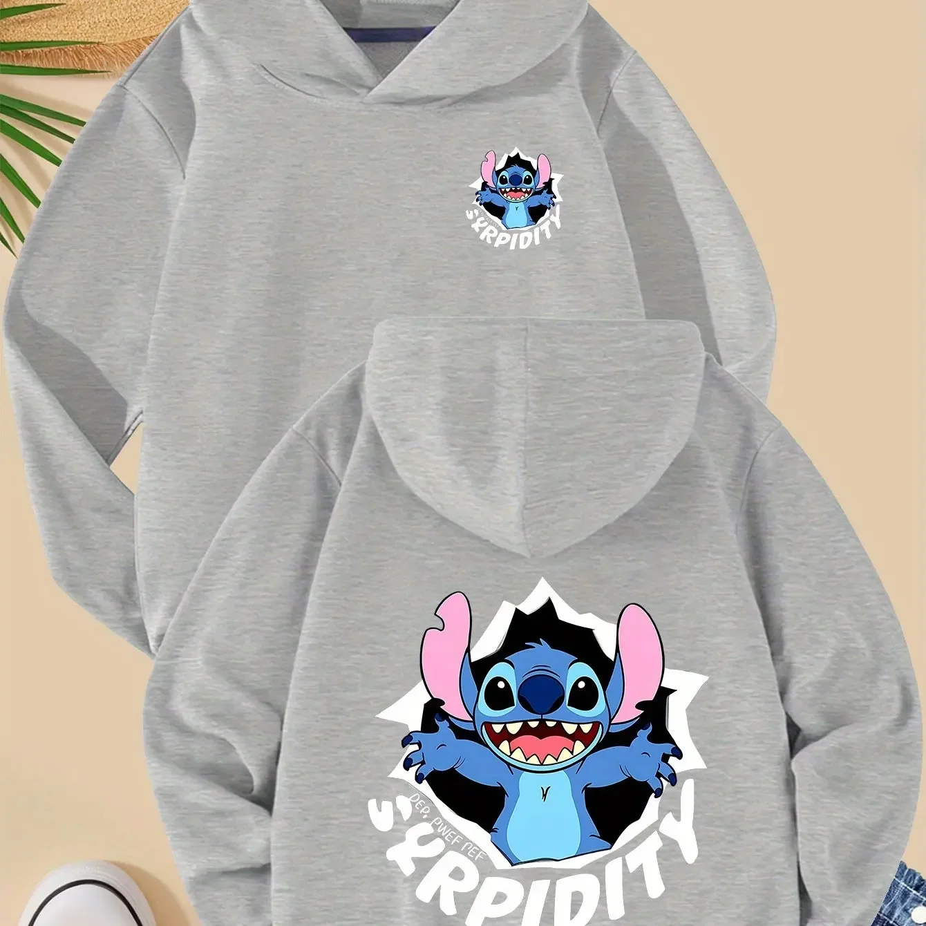 ملابس الأطفال العصرية DisneycuteStitchchildren هوديي على الوجهين المطبوعة للفتيات الفتيان سترة الشتاء الدافئة البلوز