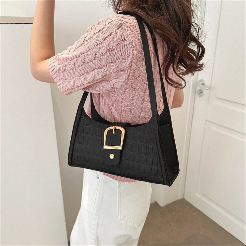 Autumn And Winter New Trendy Handbags Casual Fashion Pu Shoulder Bag Underarm Bag Felt Ladies Retro Phone Clutch Purse For Women