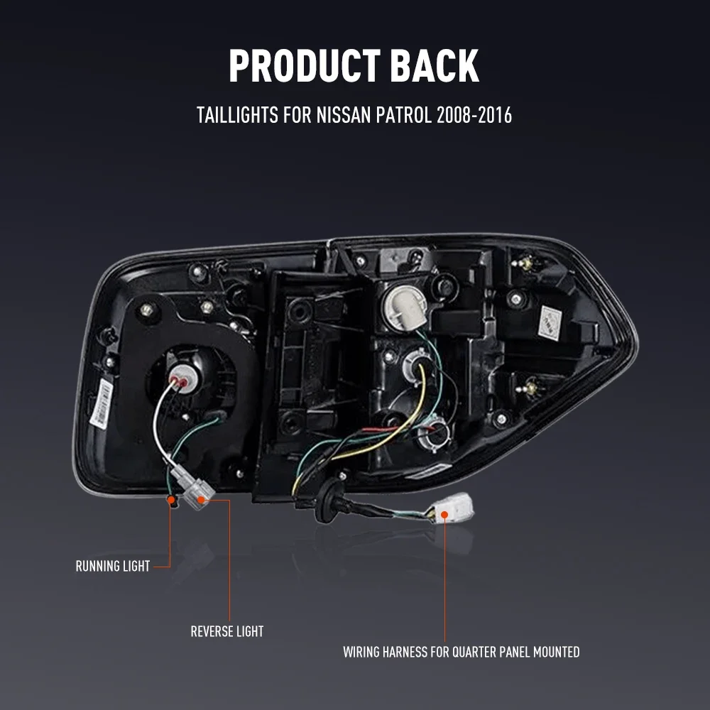 Пара светодиодных задних фонарей для Nissan Patrol 08-16 DRL, сигнал поворота заднего тормоза, автомобильный задний фонарь в сборе Plug and Play, 2 шт.