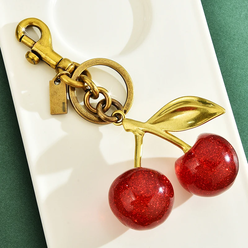 New Fashion Delicious Red Cherry Keychain Summer Fruits Cherries Pendant Keyring For Women Men Jewelry Bag Accessories Gift 2024