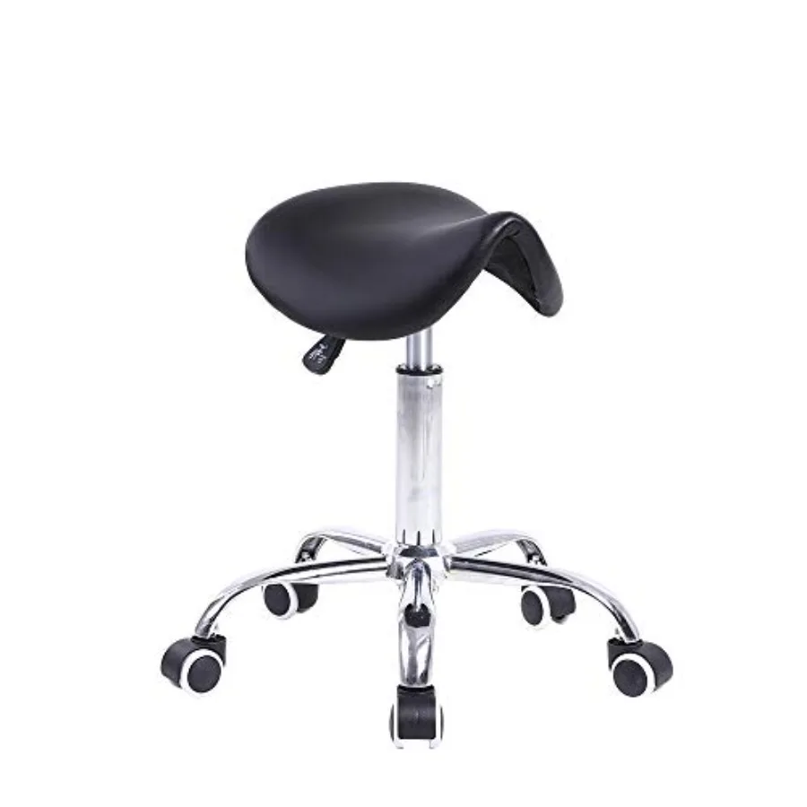 

Rolling Saddle Stool PU Leather Swivel Adjustable Rolling Stool with Wheels Salon Chair