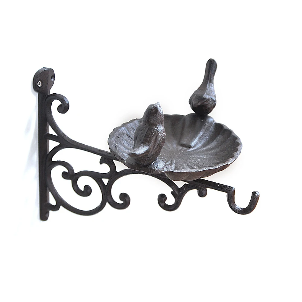 Birds Bath/Feeder Cast with Wall Bracket Cast Iron Mounted Heavy Duty Metal Plate Outdoor Garden Hanging Plate Decor Hook Rack