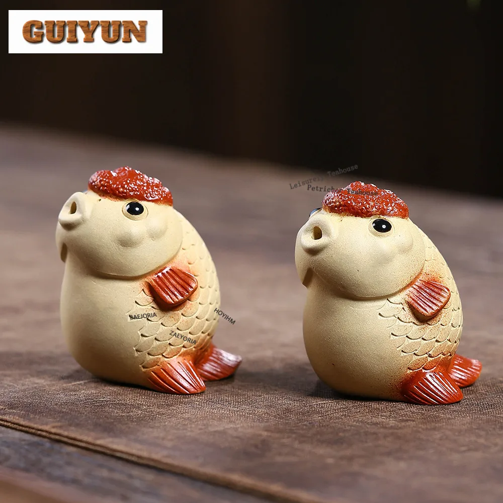 Yixing Purple Clay Goldfish Tea Pet Retro Lucky Model Tea Figurine Play Toys Tea Statue Ornaments Can Be Raised Supplies Craft