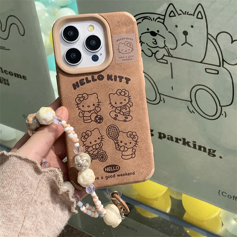 Sanrio Hello Kitty sport Skate Retro winter Suede art Phone Case For iPhone 16 15 14 13 12 Pro Max Case Cute Cartoon Soft Cover