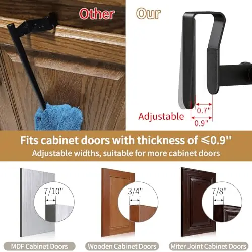 

Adjustable Black Stainless Steel Over-Cabinet Towel Holder With Dual Hooks, 2-Pack For Thin Cabinet Doors Up To 0.9 Inch