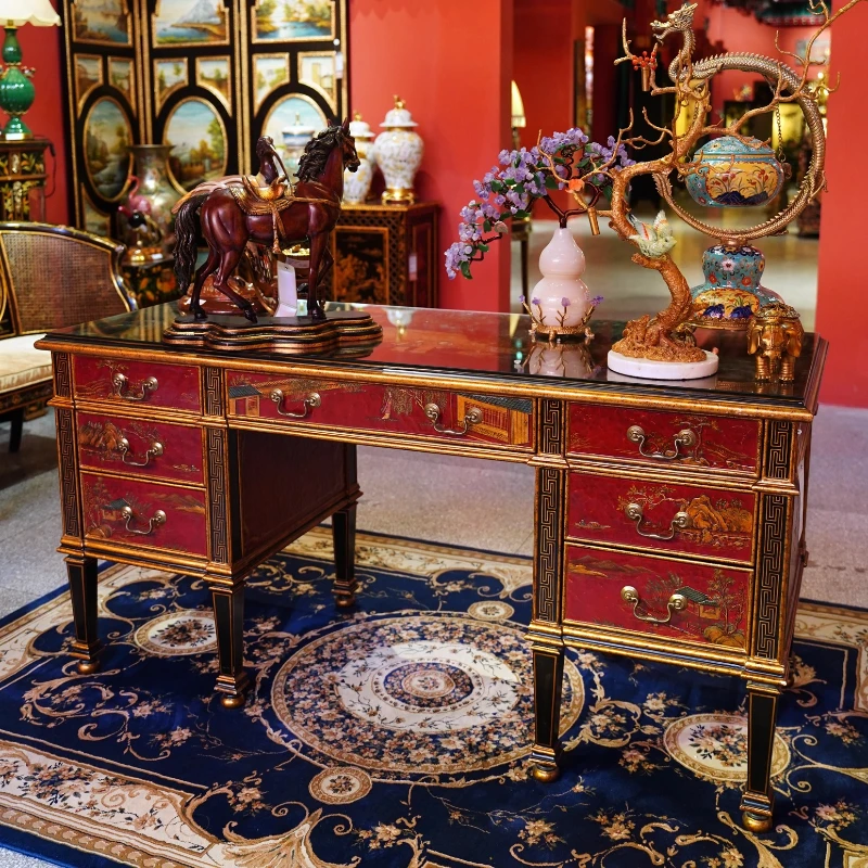 French style Chinese style cloth with cracked bottom hand-painted courtyard figure 160 * 65 * 81cm desk