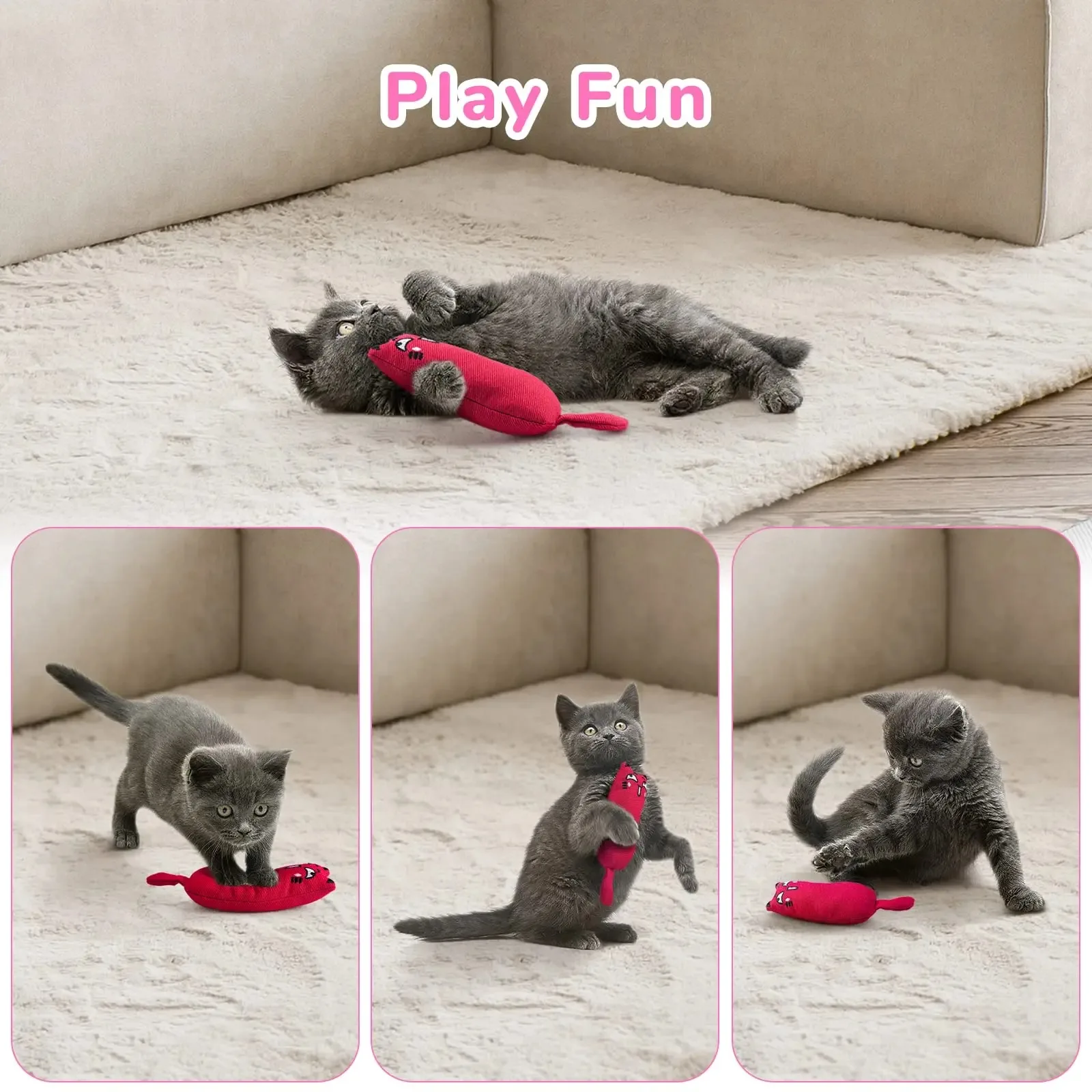 5 Piece Cute Catnip Toy Plush Interactive Toys for Cats Catnip Filled Cartoon Mice Cat Teething Chew Toy Pets Accessories