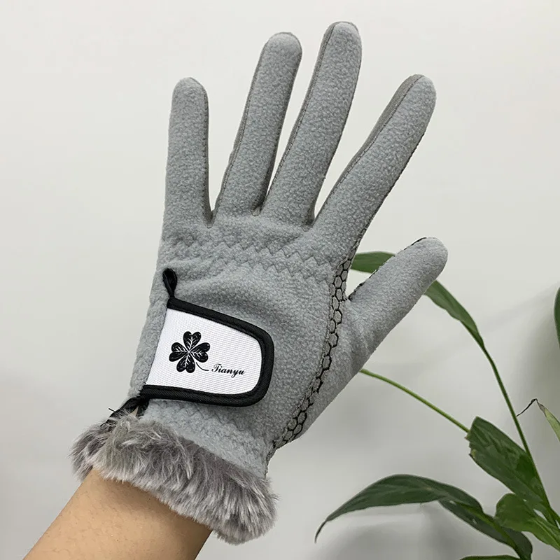 TTYGJ winter women\'s warm gloves in autumn and winter, wrist guards, anti-slip cashmere golf gloves