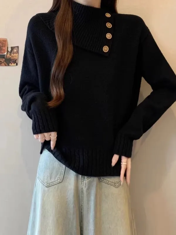 

Вязаный свитер Ele Bla с длинными рукавами, женский, модный, с воротником, больших размеров, утягивающий, для осени и зимы