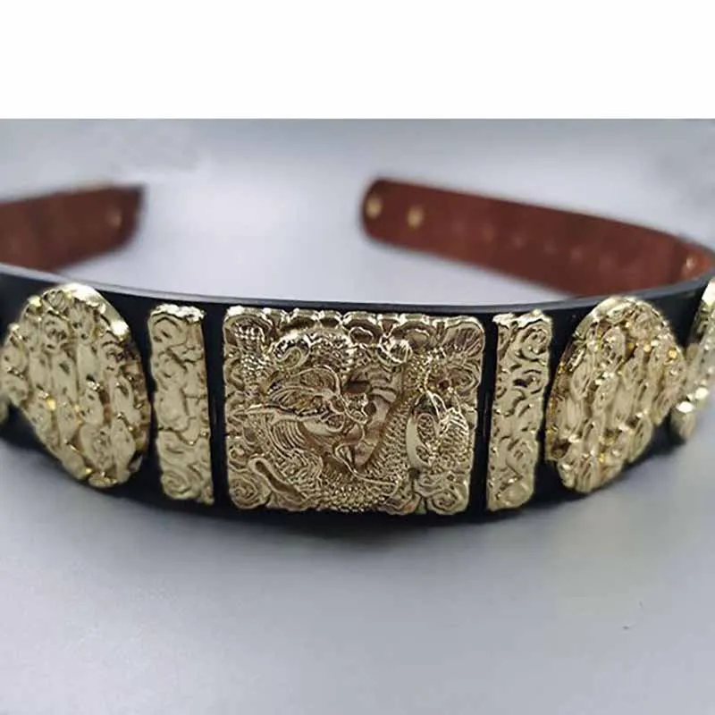 Unisex Draak Patroon Hanfu Riem Chinese Vintage Hanfu PU Zwart Metalen Riem Ronde Hals Jurk Hanfu Accessoires Riem Voor Mannen Vrouwen