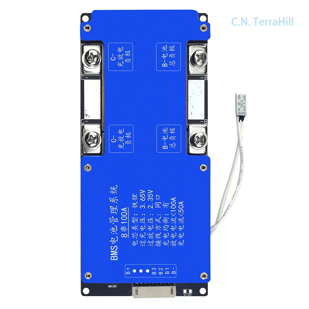 8S LiFePO4 Battery Protection Board 24V 100A with Balance Temperature Control for Portable Energy Storage