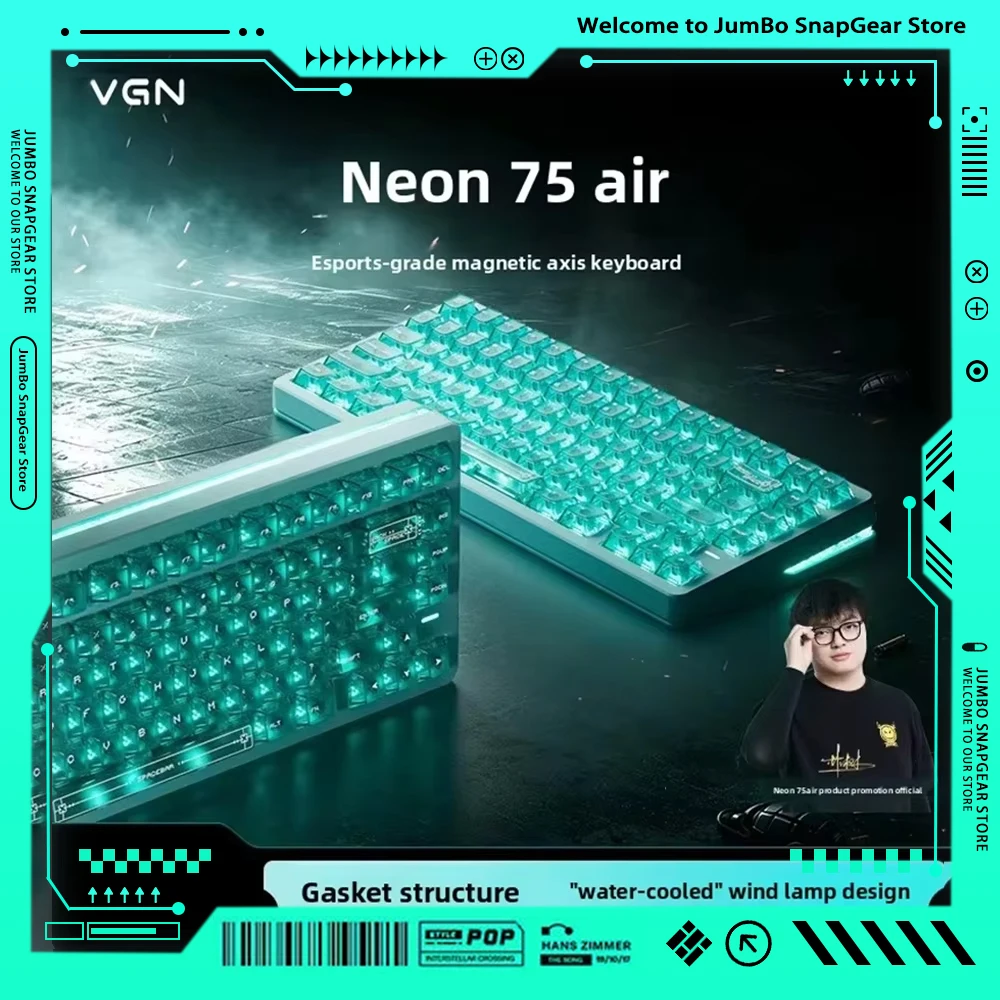 Teclado Magnético VGN Neon 75Air de Tres Modos, 8000hz, Cableado, Estructura Gasket, 0005mmRT, RGB, 8000mAh, Accesorios para Juegos