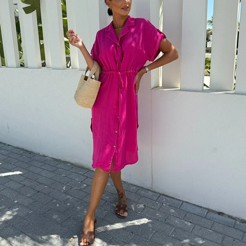 Vestido camisero informal de una sola botonadura para mujer, vestidos de fiesta con cuello vuelto y botones, Vestido corto elegante de verano 2024