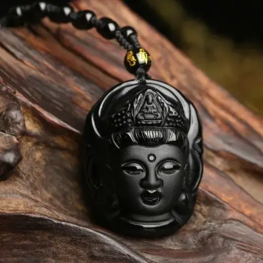 

Natural obsidian Guanyin head pendant men's popular fashion pendant