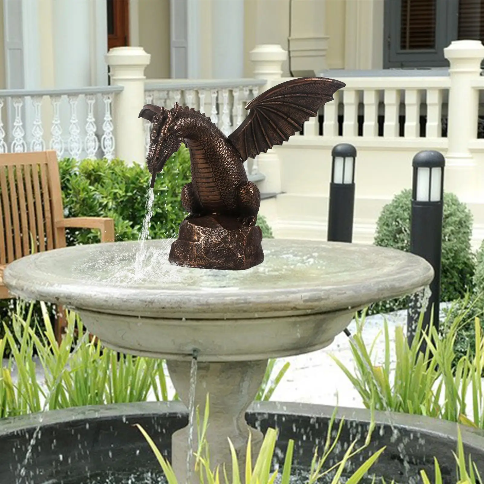 Garden Dragon Statue Fountain Dragon Ornament Resin Water Spray Dragon Waterscape Statues ﻿
