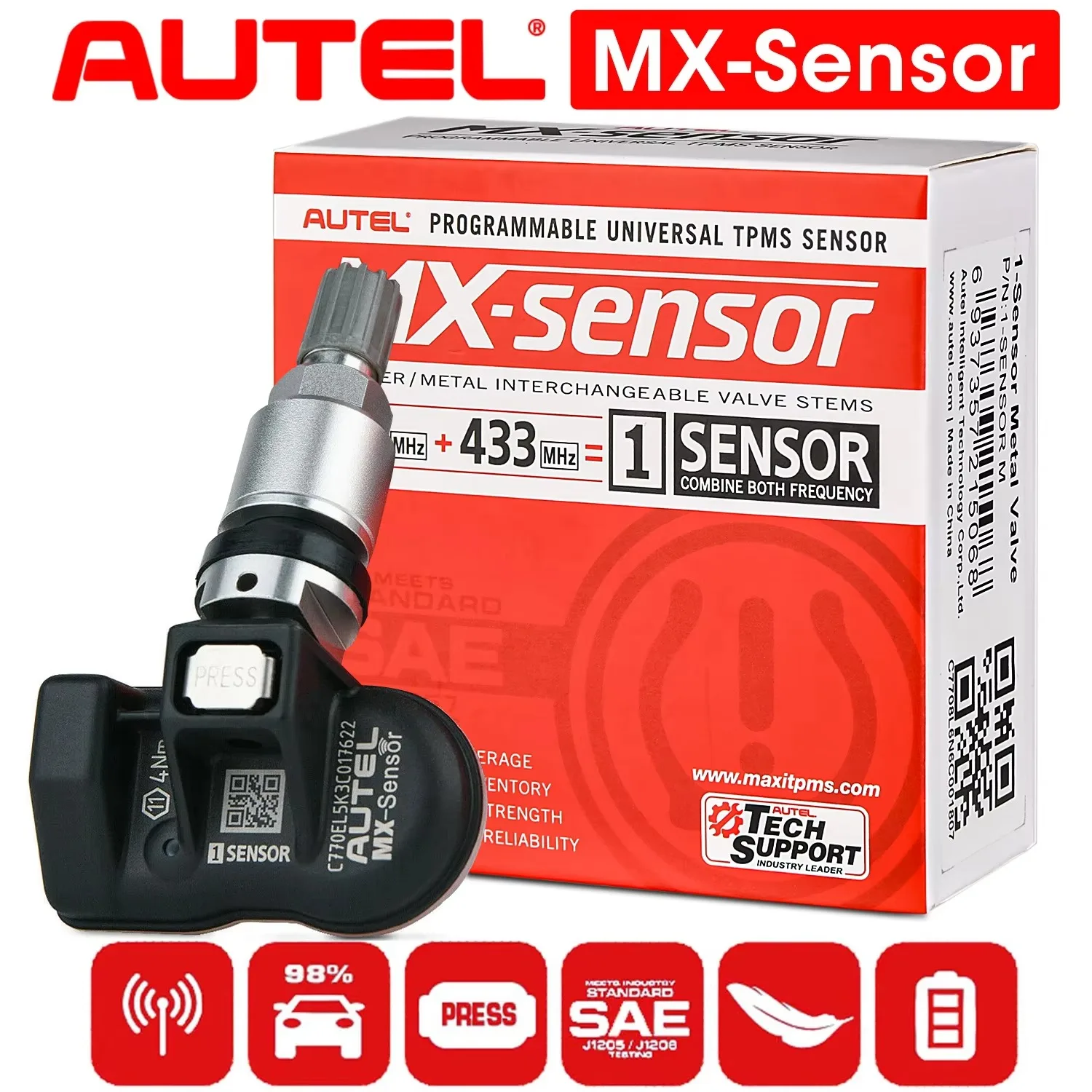 Датчик давления в шинах Autel TPMS MX, 315 МГц, 433 МГц, 2 в 1, клон, программируемые датчики для TS501 TS508, автомобильный инструмент для контроля давления в шинах