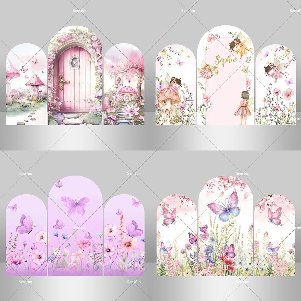 الجنية الفطر زهرة الفراشة الفتيات قوس خلفية غطاء للفتيات استحمام الطفل الوليد 1st عيد ميلاد حزب صور الخلفيات