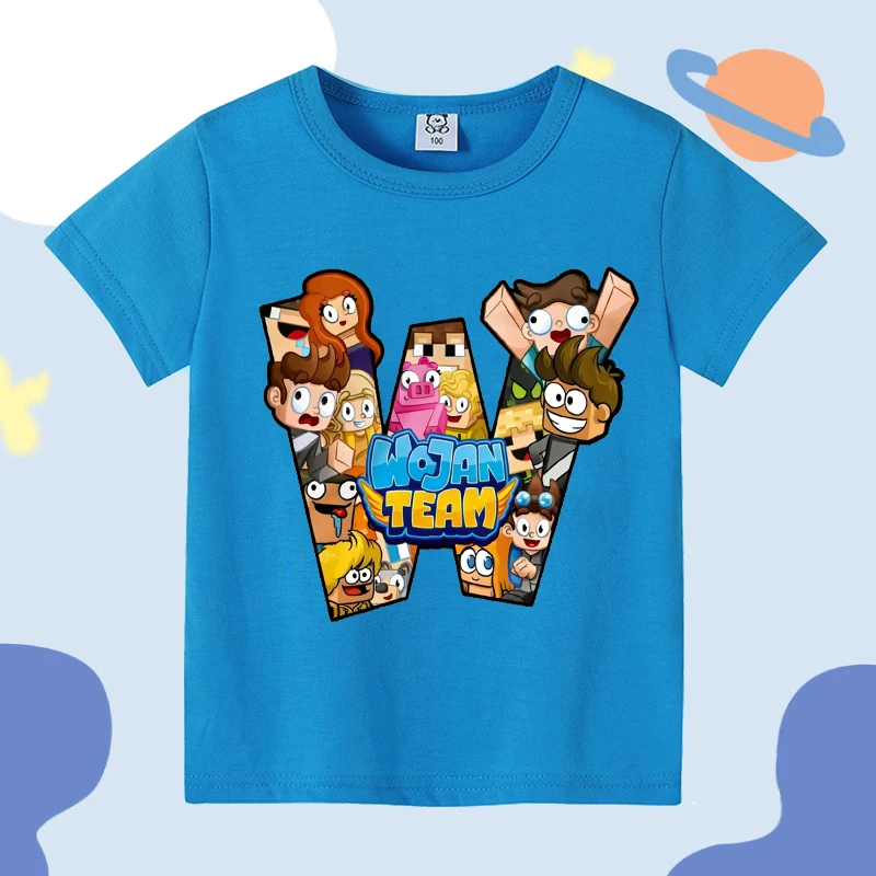 Wojan Team Children Short Sleeve T-Shirt Boys Summer Casual Polyester Pullover Anime Character Print Crew Neck Tops Kids Gifts