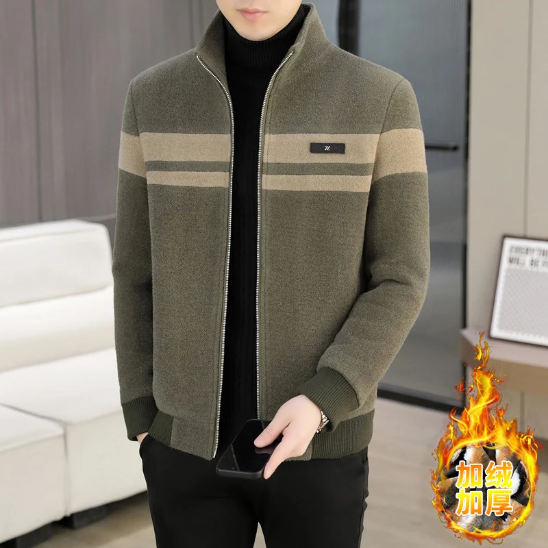 

Men's fashionable, cool and casual golden mink woolen jacket with added fleece and thickening, high-end quality coat
