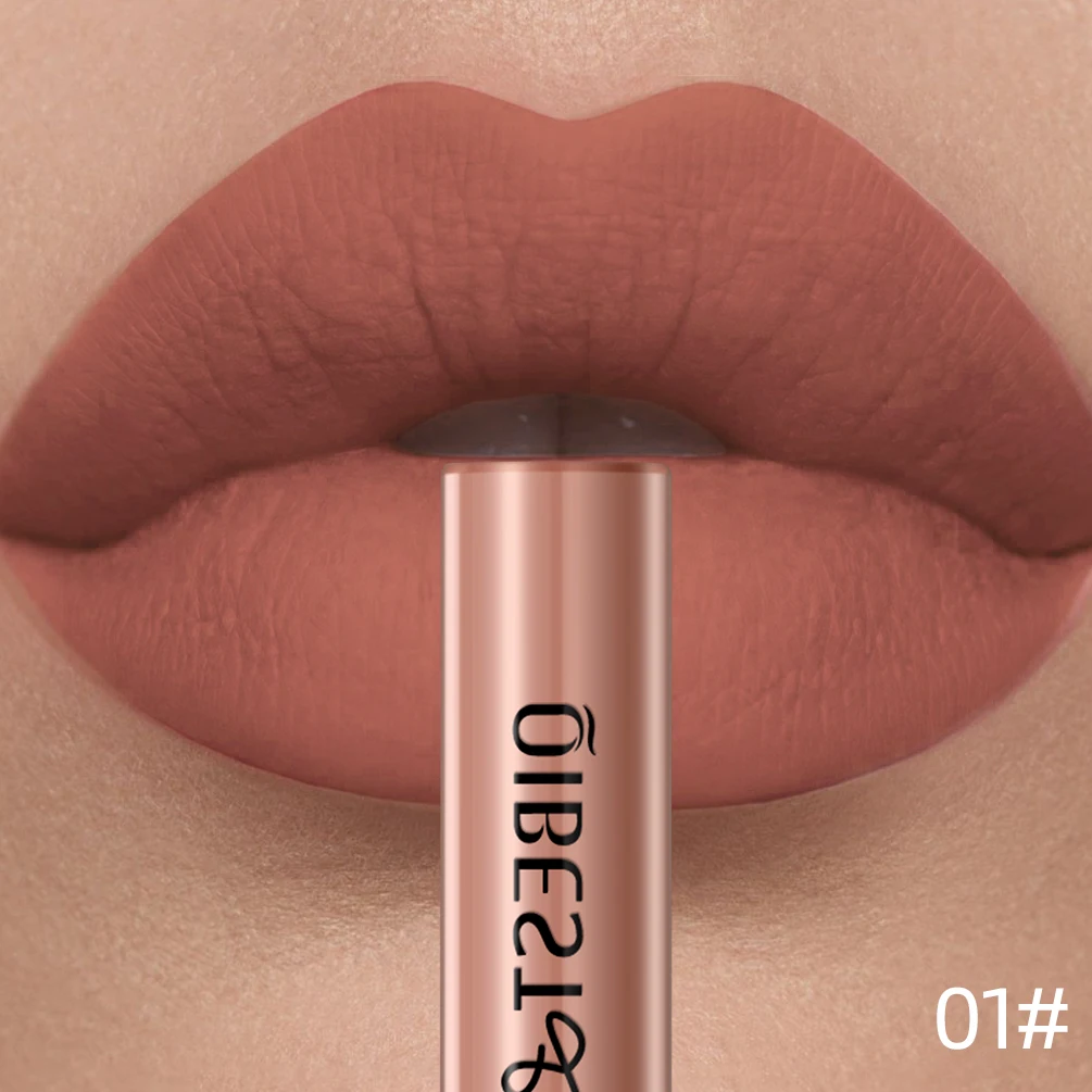 QIBEST Mattflüssiger Lippenstift, wasserdicht, langlebig, samtiger Lipgloss, Tönungsröhre, matt, nacktes Pigment, roter Lipgloss, Lippen-Make-up