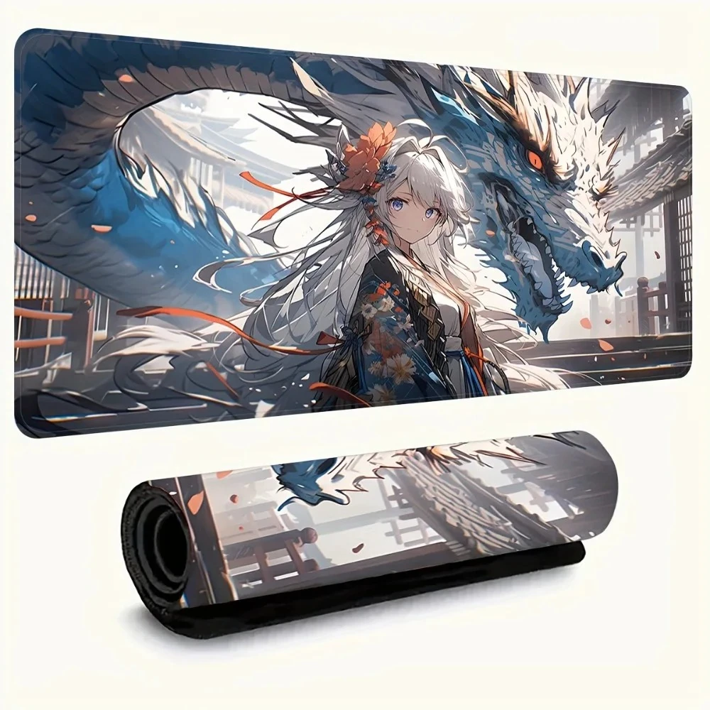 

Anime girl and dragon mouse pad, computer mechanical keyboard, rubber anti-slip, washable, suitable for gamers and professionals