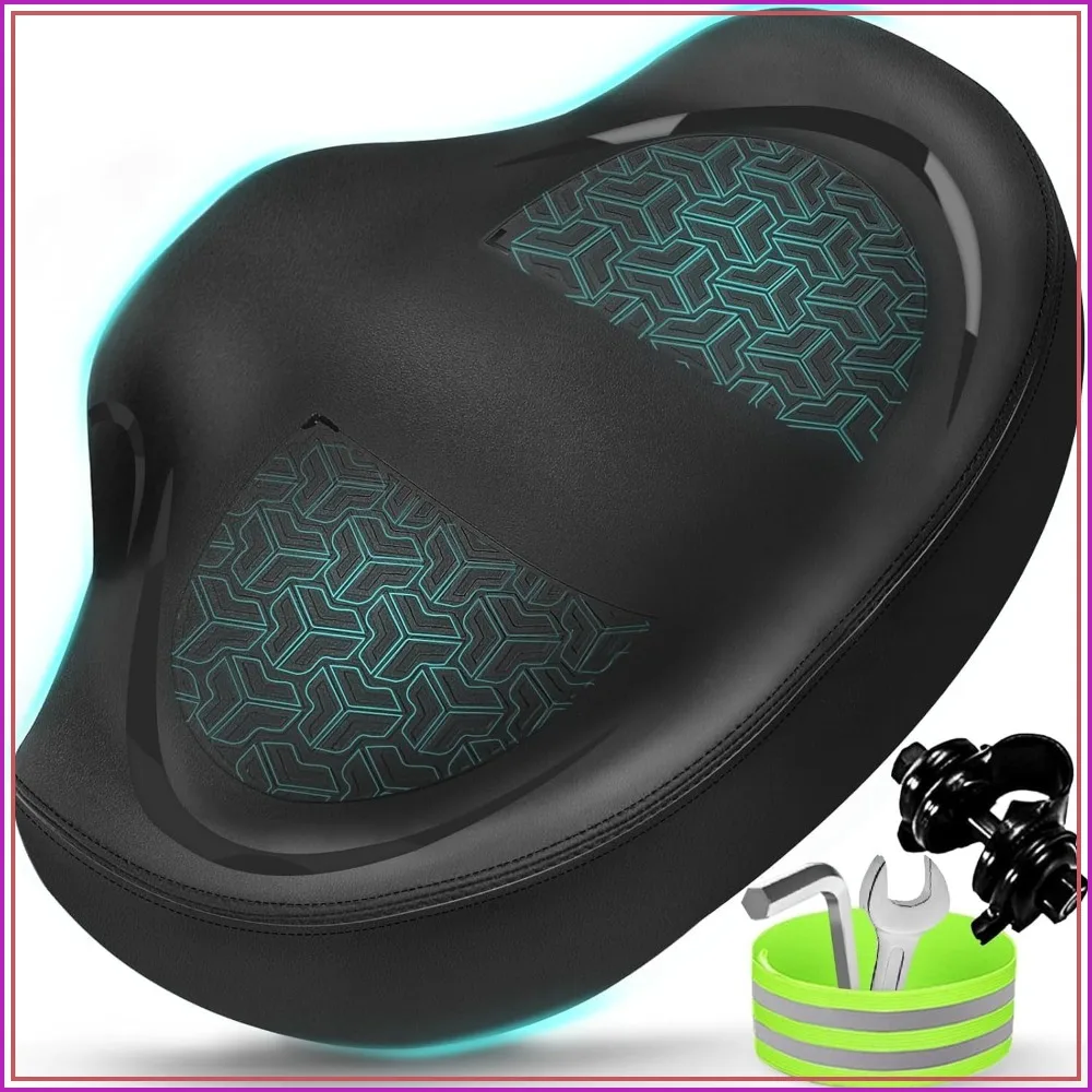 

Oversized Noseless Bike Seat for Men & Women - Extra Padding Comfortable Wide Bicycle Saddle for Peloton, Exercise, Electric, Cruiser Bikes