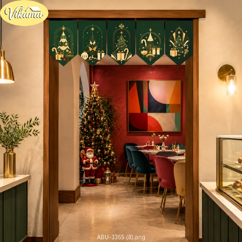 VIKAMA Christmas Tree Triangle Banners Christmas Hanging Decorations Entrance Decorative Triangle Banner Curtains Home Decor