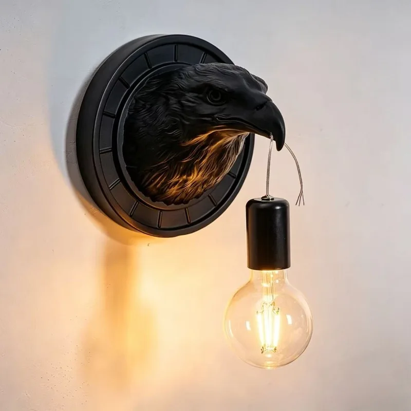 black white Eagle Wall Lamp Nordic Resin Animal Crystal Wall Light Bedroom Living Room Bedside Wall Sconce Decor Mirror Fixtures