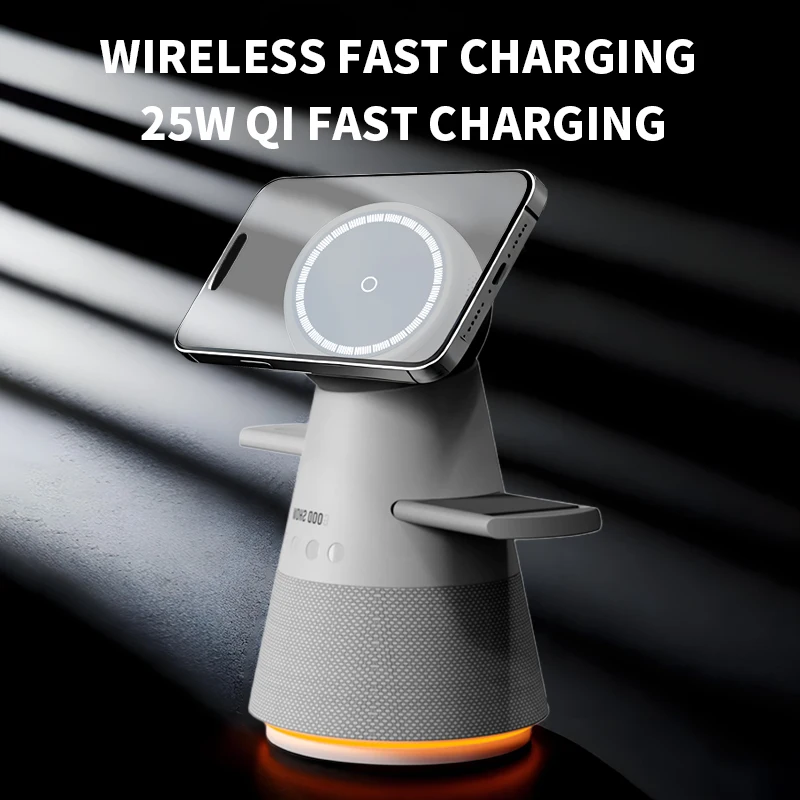 

Phones Magnetic Wireless Charger 4 in 1 Touch Rotating Desktop Fast Charging Stand with Clock