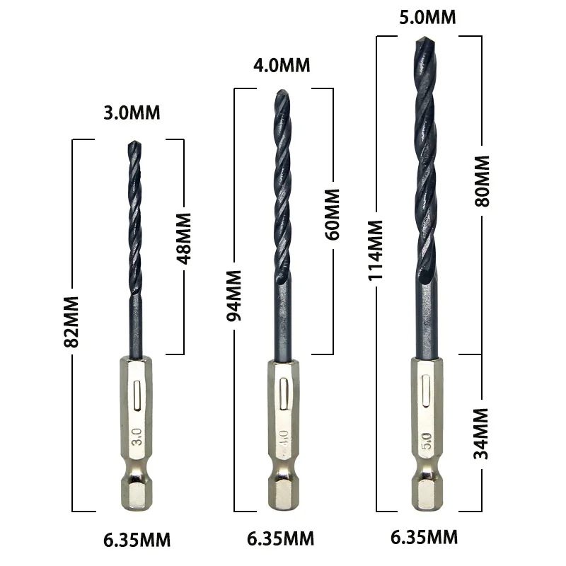 Imagem -02 - Broca Torção mm Madeira Metal de Alta Velocidade de Aço Nitretação Broca Conjunto 6.35 mm Hexagonal Handle 15 Pcs Preto