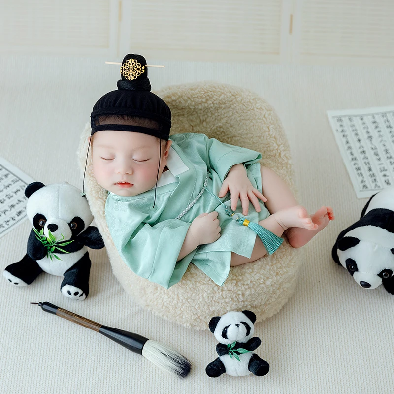 Newborn Ancient Costume For Photography Korean Style Baby Girl Boys Outfit Panda Doll Photo Props Studio Photo Shoot Accessories