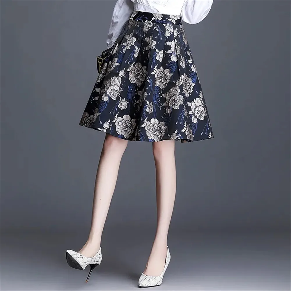 Bedrukt A-Lijn Rok Halve Rok Dames Zomer Nieuwe Hoge Taille Geplooide Rok Afslankend Effect Oversized Gezwollen Herfst Korte Rok