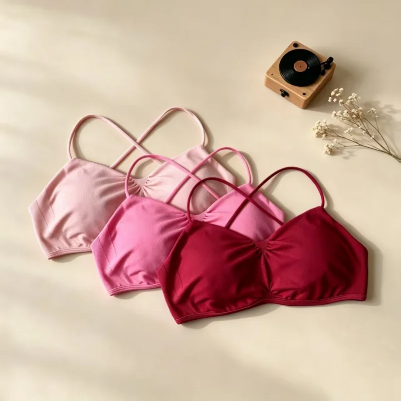 Women Sports Bra Crisscross Back V Neck Ruched Thin Strap Yoga Workout Fitness Top Breathable Support Anti-Sagging Bra