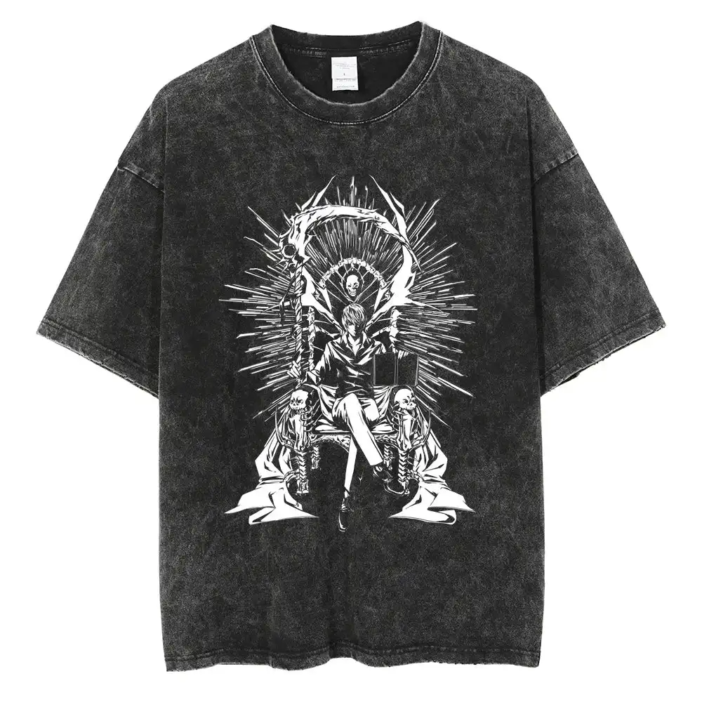 

Anime Death Notes Washed Tshirt Hip Hop Oversized Streetwear Vintage Printed Washed Short Sleeve T Shirt Summer Cotton Male Tops
