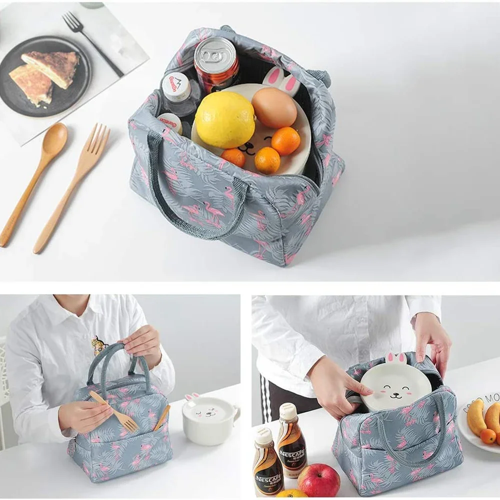 Insulated Lunch Bag Portable Waterproof Lunch Box Bento Pouch Dinner Thermal Bag Student Thickened Golden Flower Picnic Bag