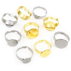 10pcs 6/8/10/12/14/15mm Gold Color Stainless Steel Adjustable Ring Settings Blank Base,Fit 6-15mm Glass Cabochons DIY Rings