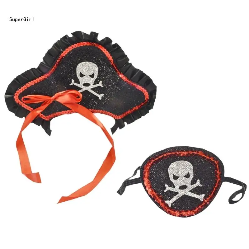 

Fashionable Pirate Accessory Set Headband Eye Mask For Birthday Halloween Party J78E