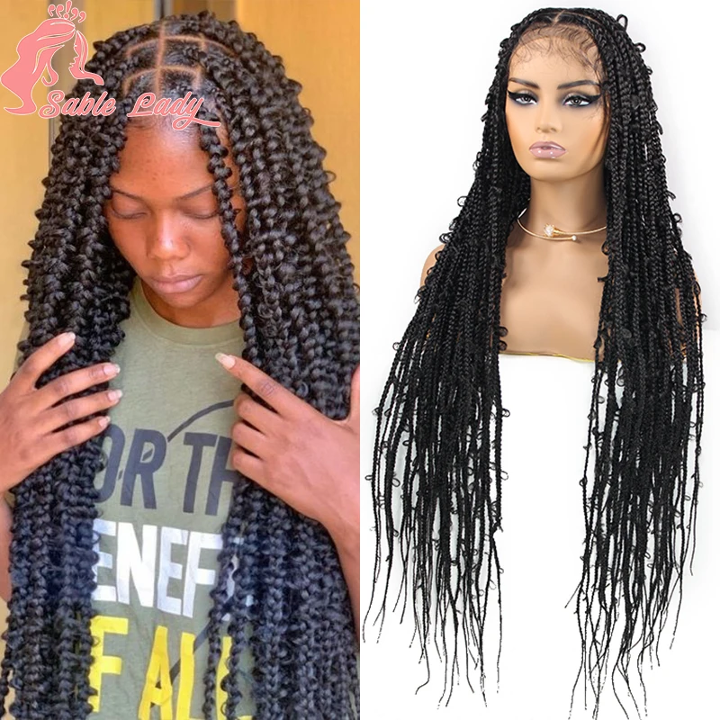 36 Inch Synthetic Butterfly Locs Braided Wigs Heat Resistant Silky Full Lace Box Braids Wigs Knotless Braid Wigs for Black Women