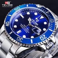 TEVISE Men's Automatic Mechanical Watch Blue Ocean Dial Full Stainless Steel Sport with Calendar Display Luxury Top Business