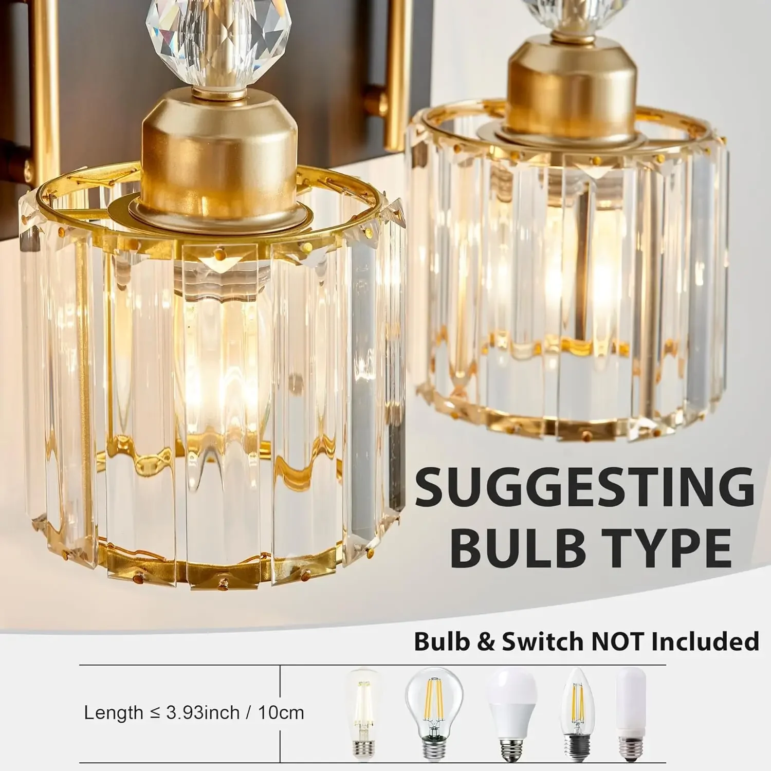 3-Light Crystal Vanity Light for Bathroom, Black Gold, Modern Wall Sconce